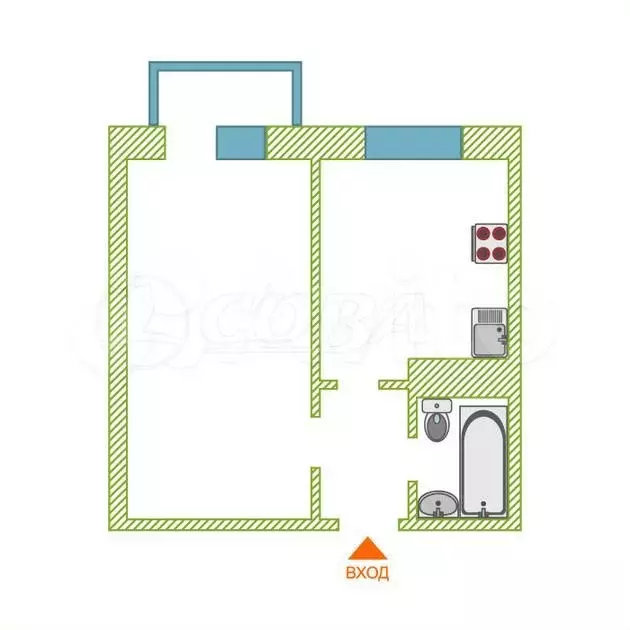 1-к. квартира, 28 м, 2/2 эт. - Фото 0