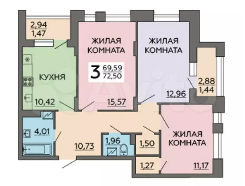 3-к. квартира, 72,5 м, 13/18 эт. - Фото 0