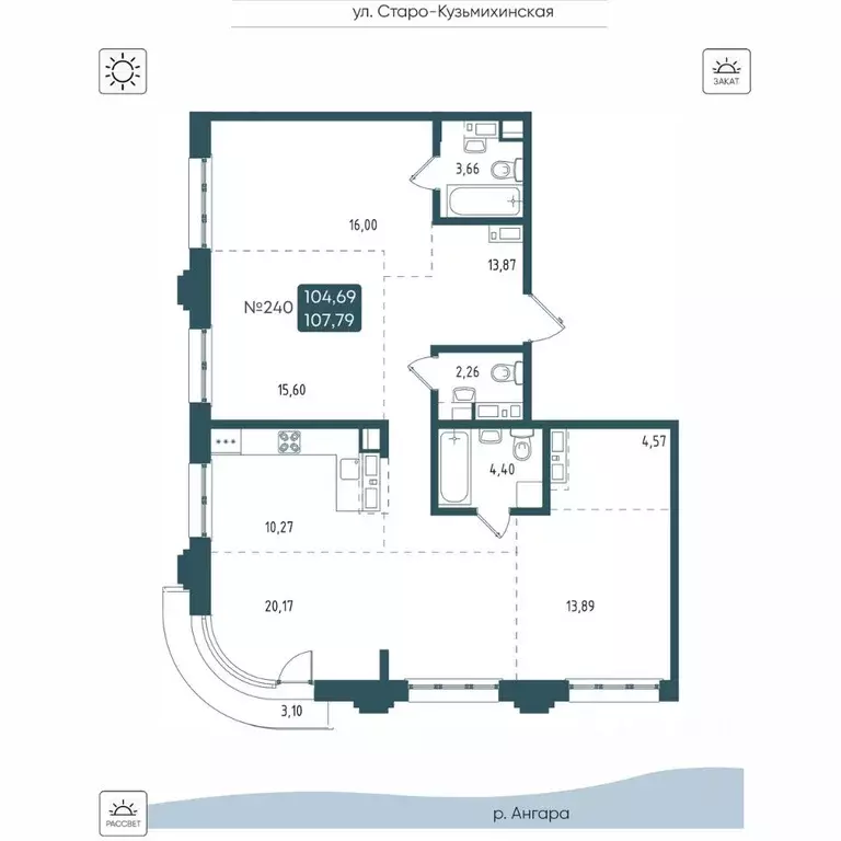 4-к кв. Иркутская область, Иркутск Бродский жилой комплекс (107.79 м) - Фото 1