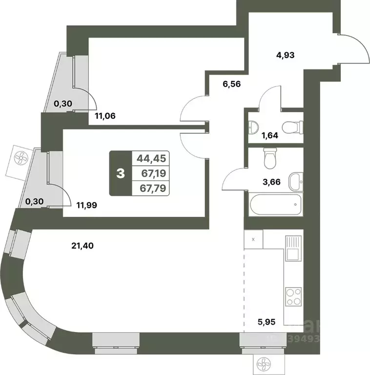 3-к кв. Башкортостан, Уфимский район, с. Миловка  (67.79 м) - Фото 0
