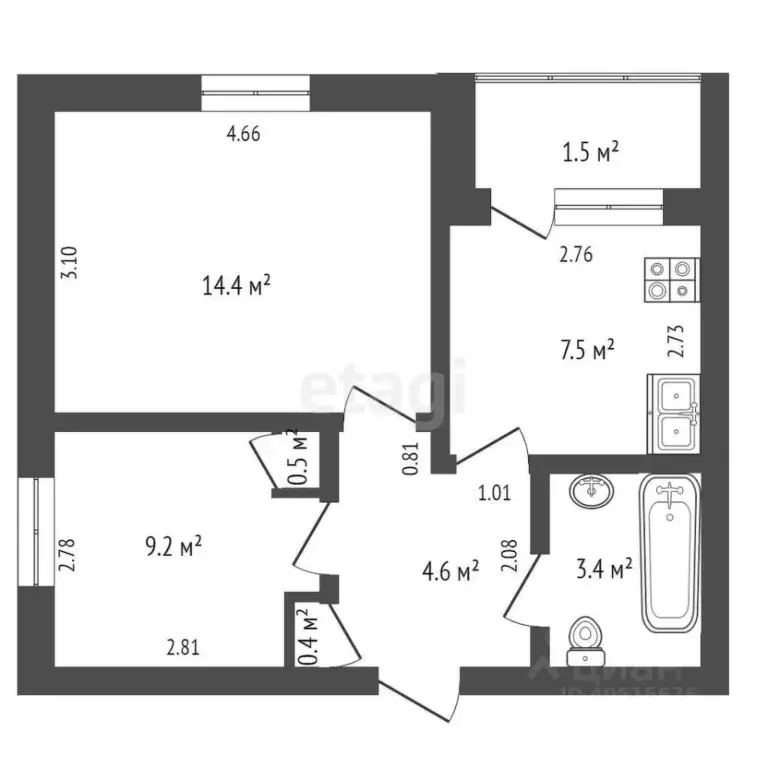 2-к кв. Татарстан, Альметьевск ул. Белоглазова, 135 (40.7 м) - Фото 2