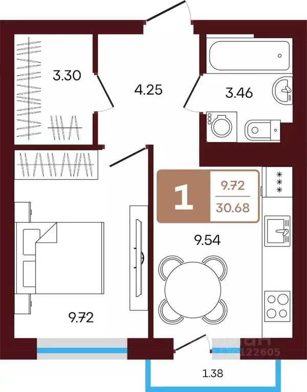 1-к кв. Башкортостан, Иглинский район, с. Акбердино  (30.68 м) - Фото 1