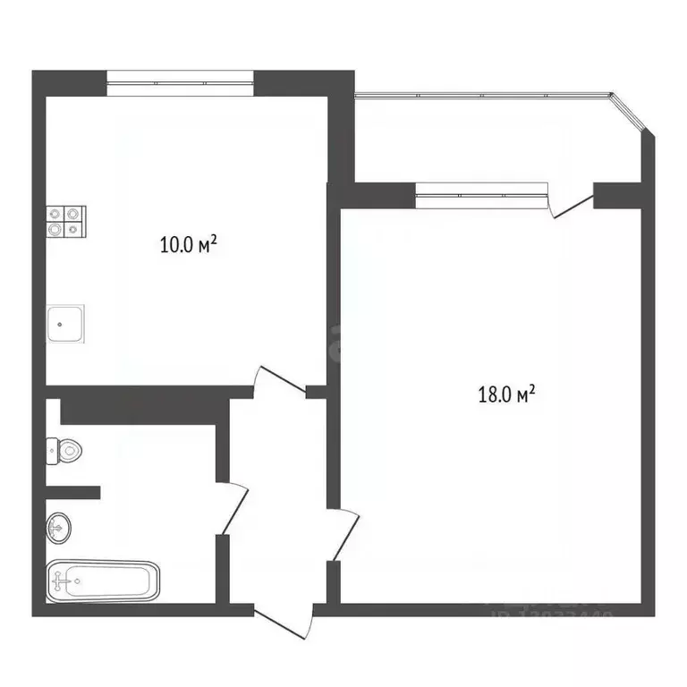 1-к кв. Тюменская область, Тюмень ул. Федюнинского, 56 (39.5 м) - Фото 2