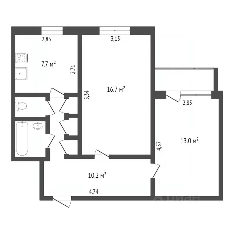 2-к кв. Ямало-Ненецкий АО, Новый Уренгой Советский мкр, 5/2 (53.5 м) - Фото 2