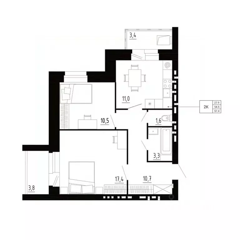 2-к кв. Орловская область, Орловский район, д. Образцово, Первый мкр  ... - Фото 1