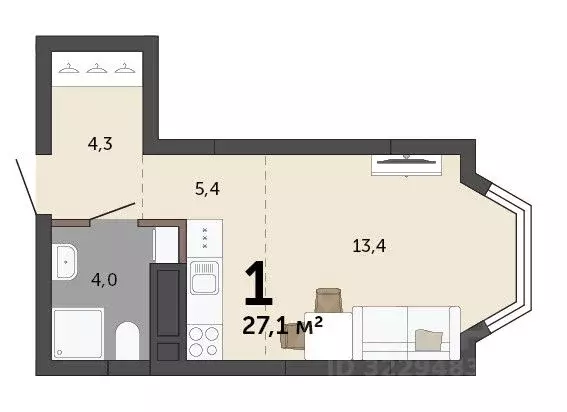 Студия Свердловская область, Екатеринбург пер. Сосновый (27.1 м) - Фото 2