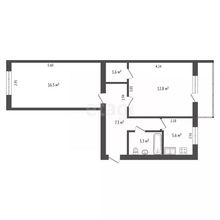 2-к кв. Ростовская область, Таганрог Котлостроительная ул., 17-3 (47.1 ... - Фото 2