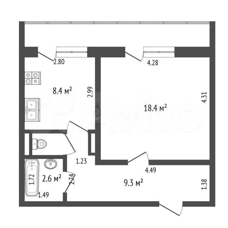 1-к. квартира, 40 м, 7/10 эт. - Фото 1