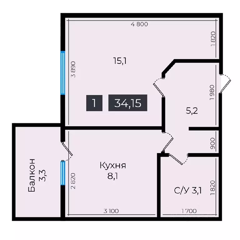 1-к кв. Ставропольский край, Ставрополь ул. Южный обход, 53В (34.15 м) - Фото 0