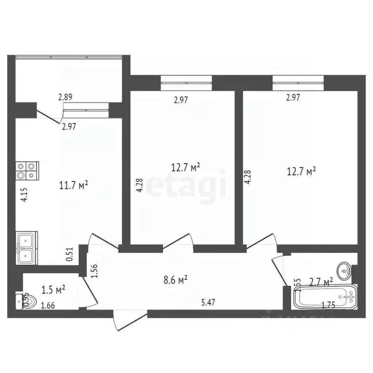 2-к кв. Ростовская область, Батайск Комсомольская ул., 133к3 (53.1 м) - Фото 1