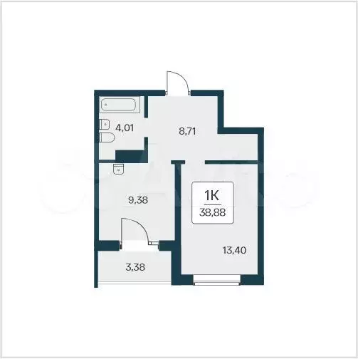 1-к. квартира, 38,9 м, 3/25 эт. - Фото 0