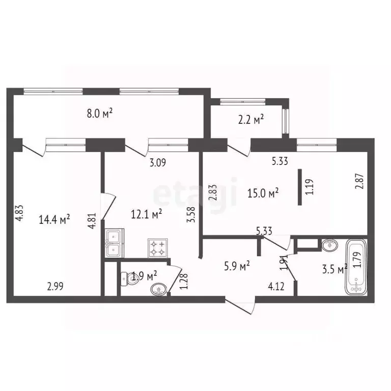2-к кв. Санкт-Петербург Благодатная ул., 50 (52.8 м) - Фото 2