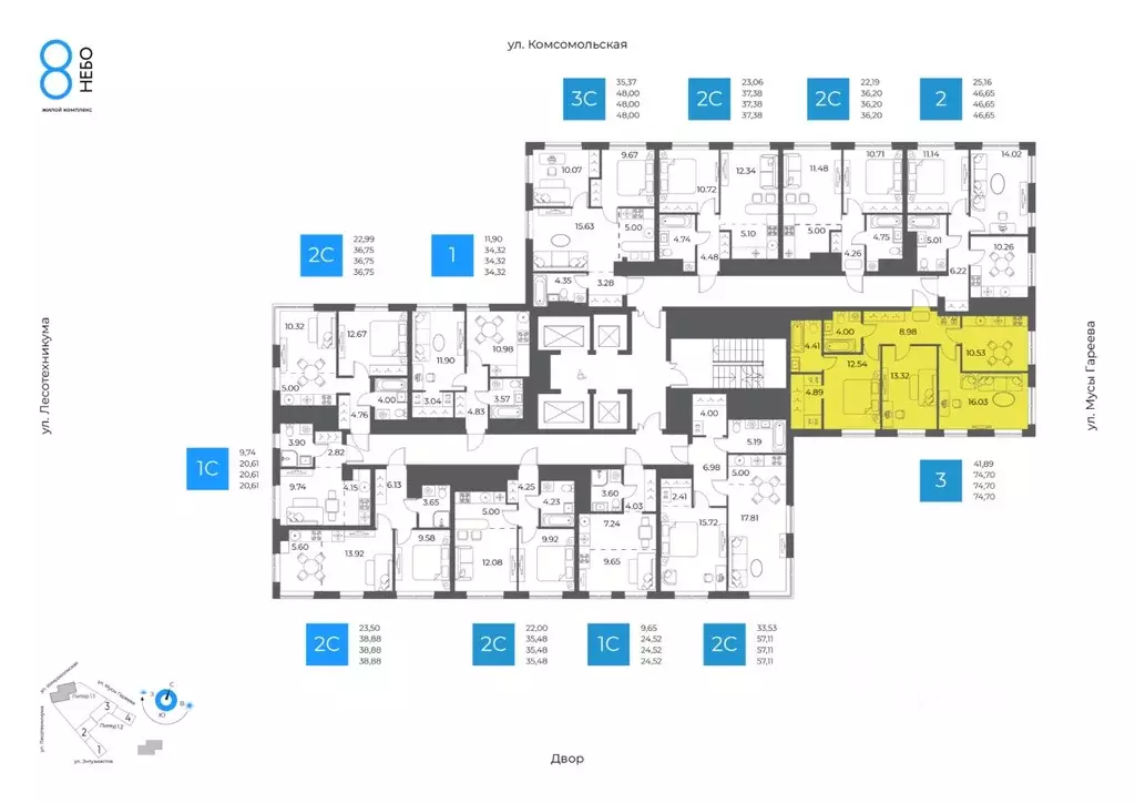 3-к кв. Башкортостан, Уфа Глумилино-1 мкр, 8-е Небо жилой комплекс ... - Фото 1