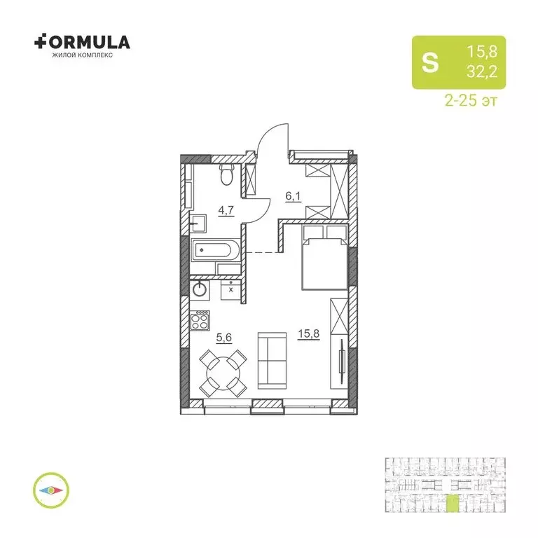 1-комнатная квартира: Уфа, жилой район Зелёная Роща (32.2 м) - Фото 1