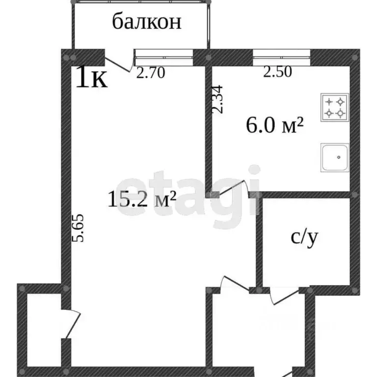 1-к кв. Белгородская область, Белгород Садовая ул., 69 (35.0 м) - Фото 1