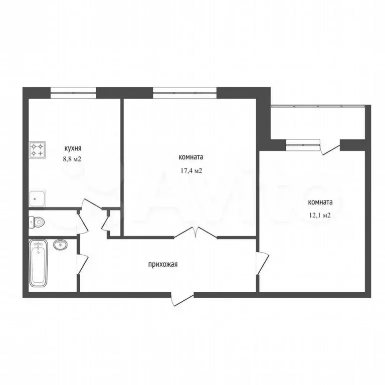 2-к. квартира, 52,1 м, 4/9 эт. - Фото 0