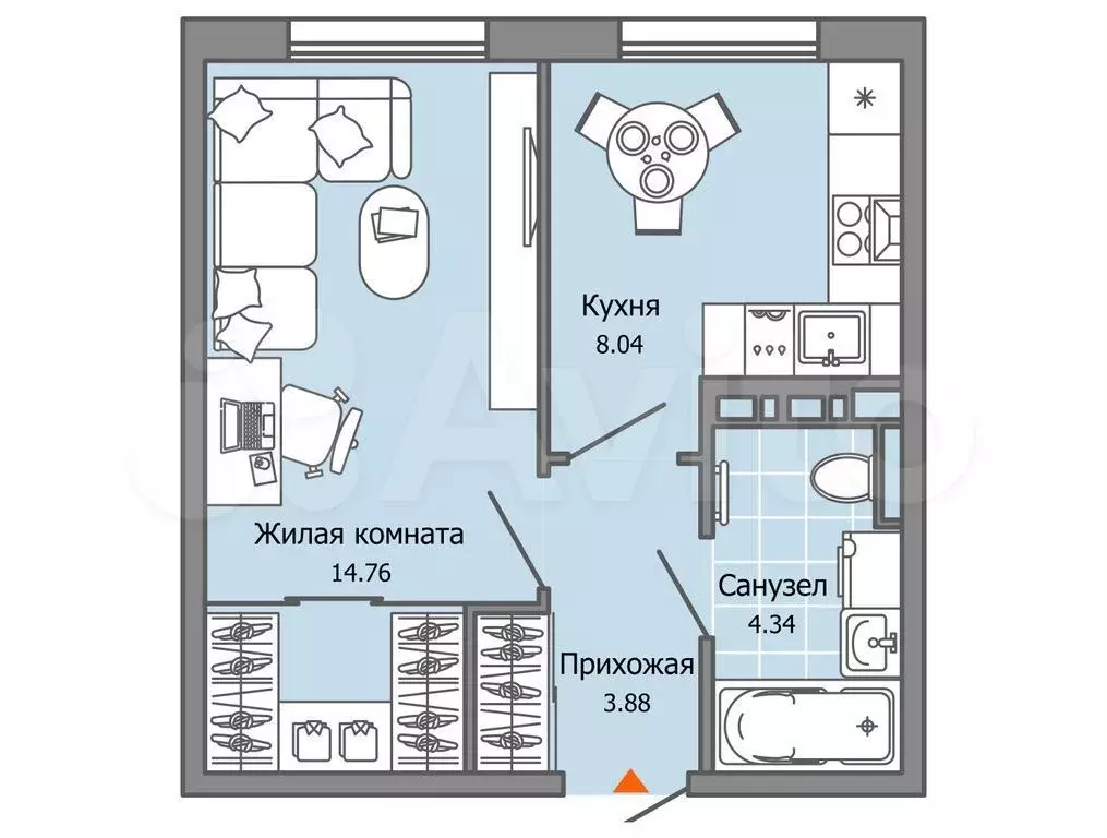 1-к. квартира, 31 м, 2/9 эт. - Фото 0