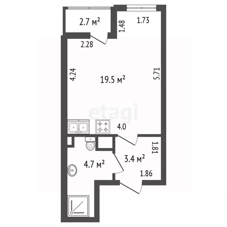 Студия Санкт-Петербург просп. Буденного, 19к1 (27.6 м) - Фото 2