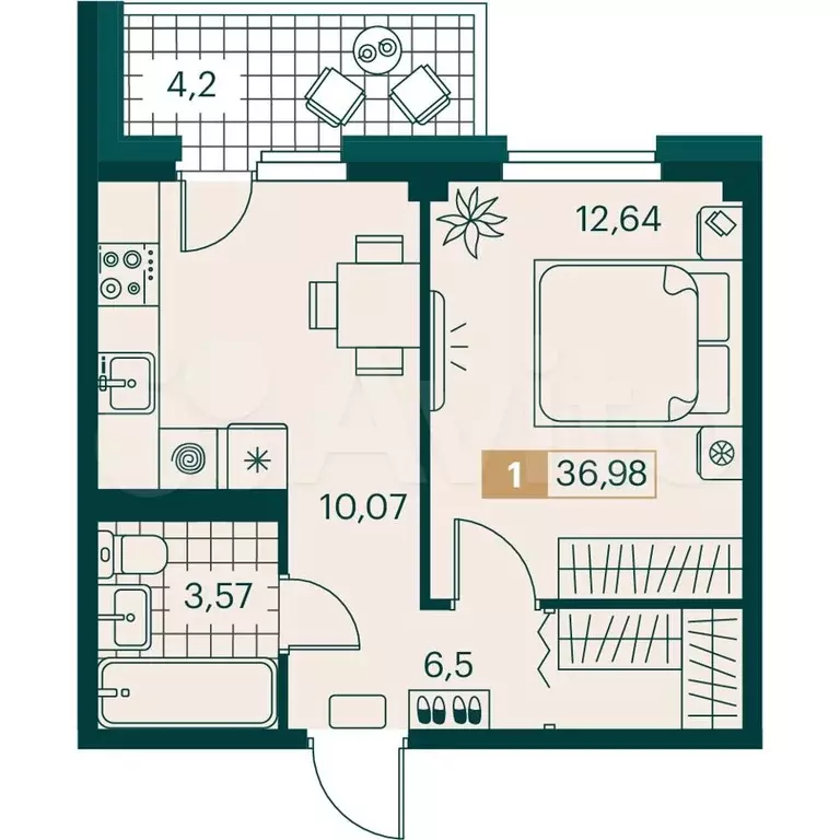 1-к. квартира, 37 м, 7/9 эт. - Фото 0