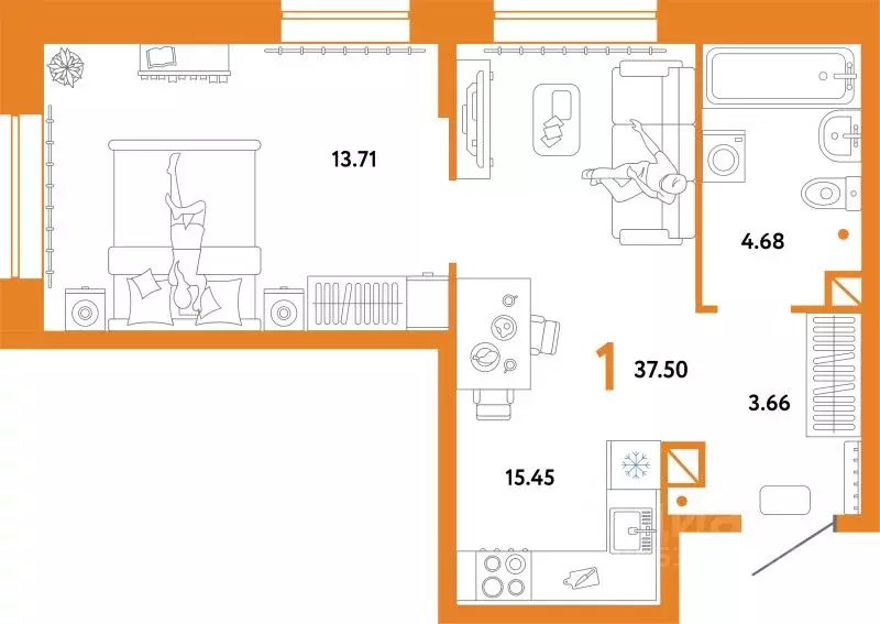 1-к кв. Тюменская область, Тюмень Интернациональная ул., 199к10 (37.31 ... - Фото 1