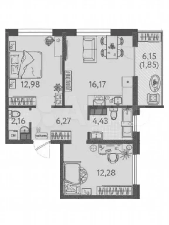 2-к. квартира, 56,1 м, 2/9 эт. - Фото 1
