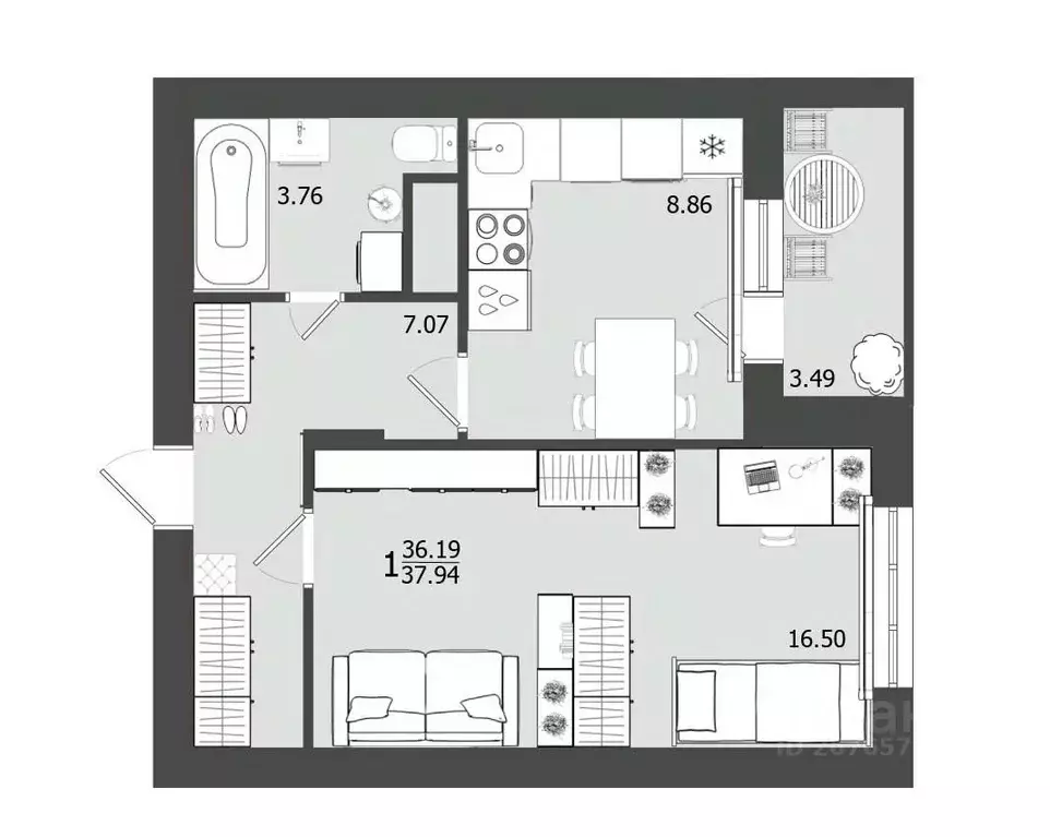 1-к кв. Московская область, Клин Клинская ул., 30 (37.94 м) - Фото 0