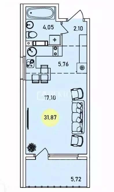 Студия Ярославская область, Ярославль 2-й мкр,  (31.87 м) - Фото 2