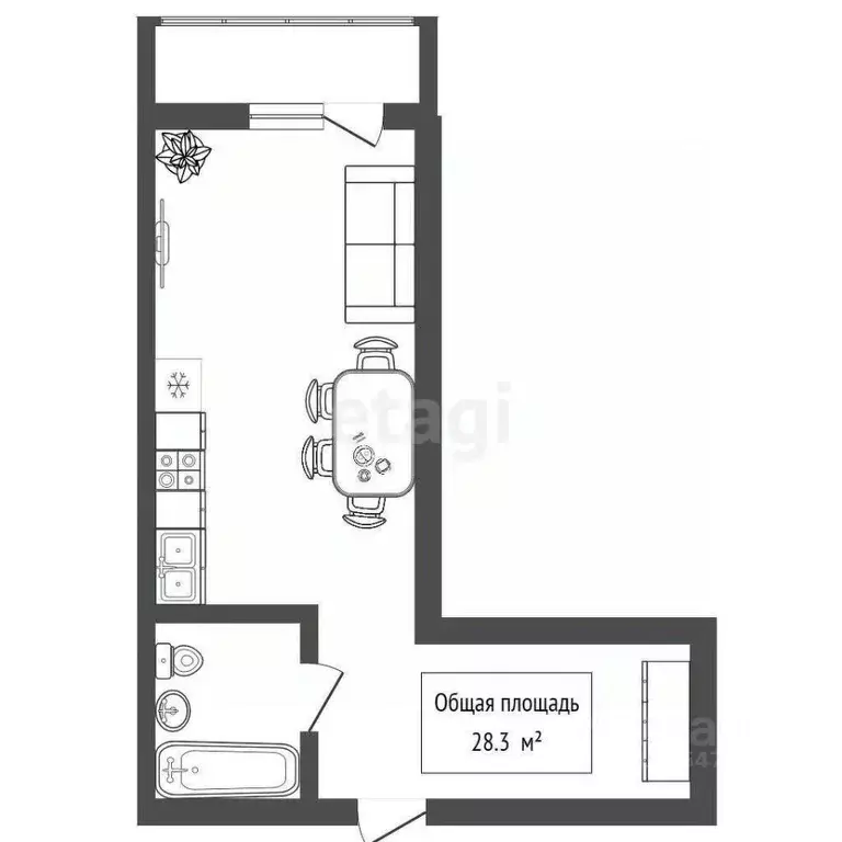 Студия Новосибирская область, Новосибирск ул. Забалуева, 98 (28.3 м) - Фото 1