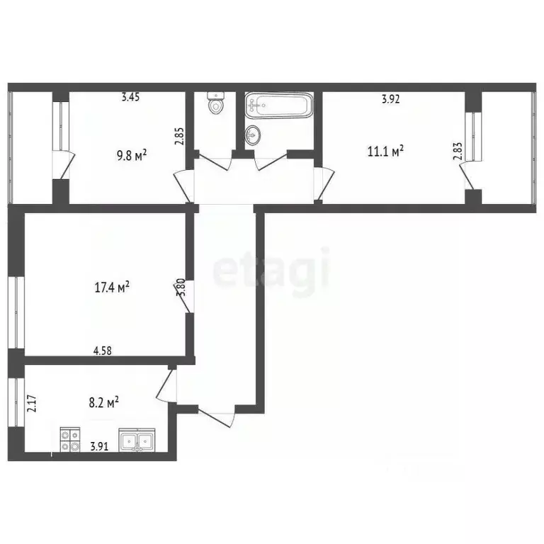 3-к кв. Ярославская область, Рыбинск ул. Гагарина, 33А (61.5 м) - Фото 1