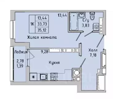1-к кв. Ростовская область, Батайск ул. Ушинского, 27Ак2 (35.12 м) - Фото 1