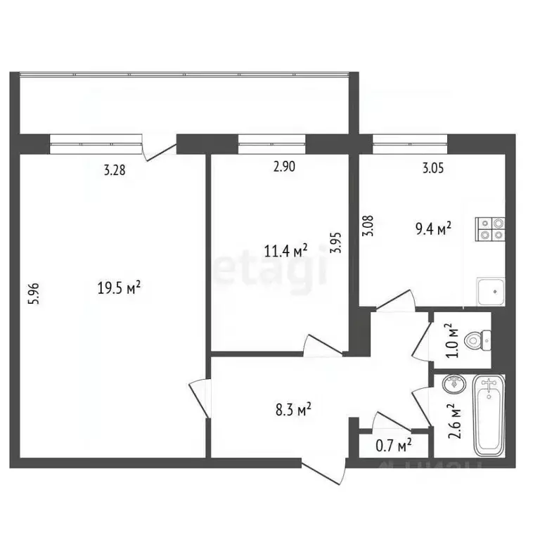 2-к кв. Татарстан, Альметьевск ул. Бигаш, 121 (52.9 м) - Фото 2