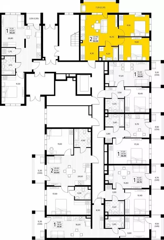 2-комнатная квартира: Сукко, жилой комплекс Кипарис (53.3 м) - Фото 1