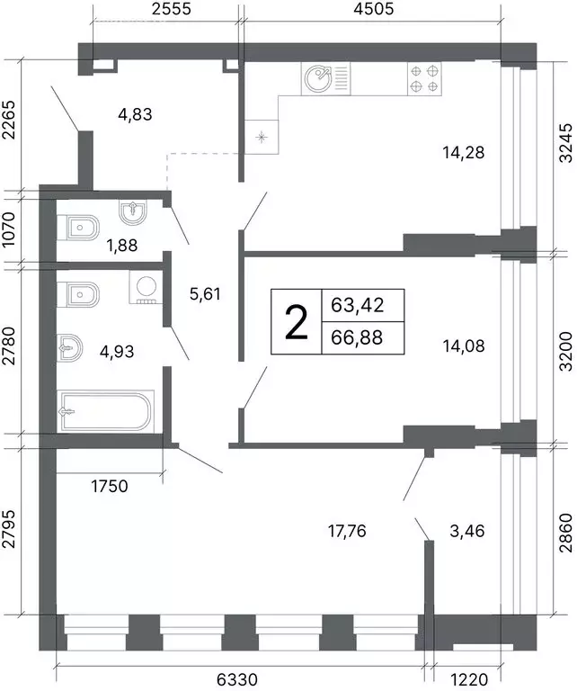 2-комнатная квартира: Екатеринбург, улица Мира, 47/7 (66.1 м) - Фото 1