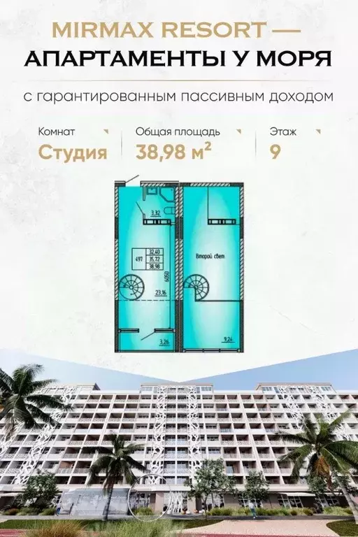 Студия Крым, Евпатория ул. Симферопольская, 1Ж (38.98 м) - Фото 0