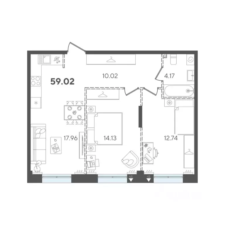 2-к кв. Татарстан, Казань Старая ул., 7 (59.02 м) - Фото 2