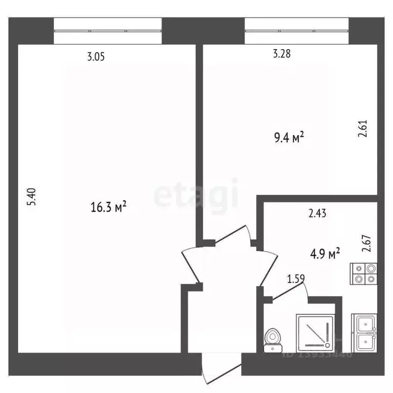 1-к кв. Тюменская область, Тюмень Олимпийская ул., 30 (33.0 м) - Фото 2
