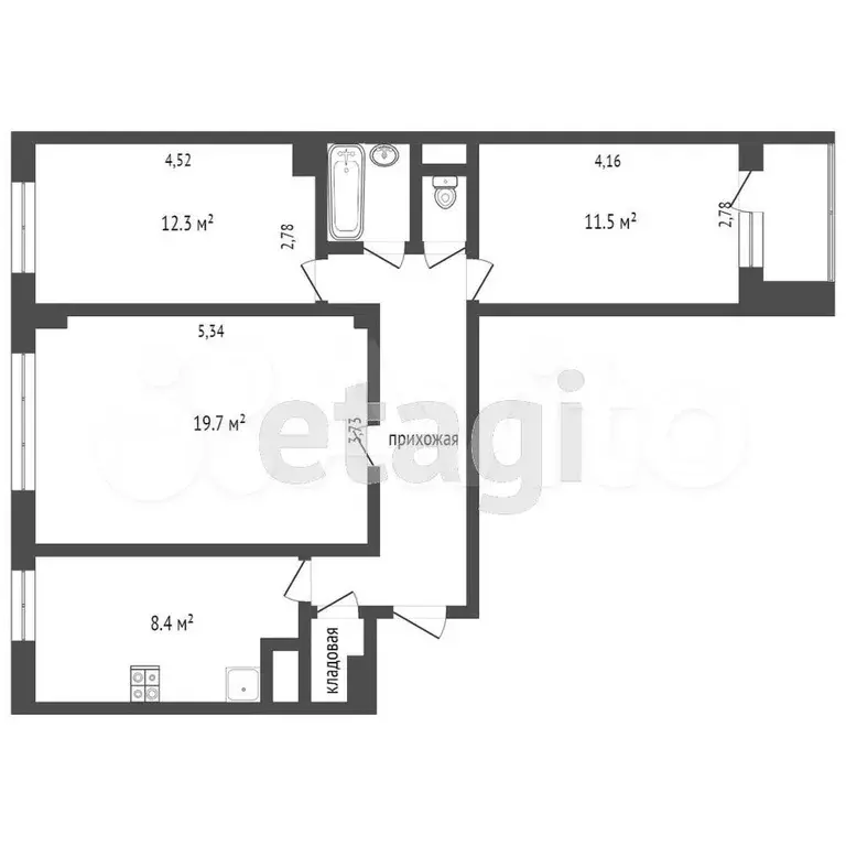 3-к. квартира, 71 м, 3/9 эт. - Фото 0