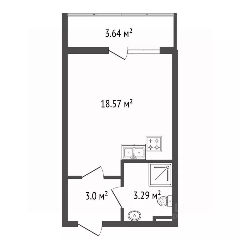 Студия Санкт-Петербург просп. Ветеранов, 183 (24.6 м) - Фото 2