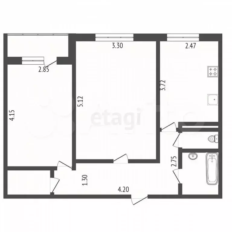 2-к. квартира, 52,4 м, 4/9 эт. - Фото 0