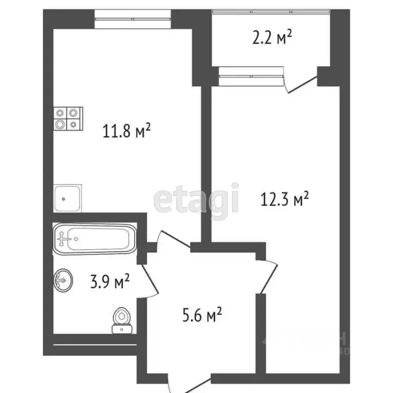 1-к кв. Тюменская область, Тюмень Полевая ул., 117к7 (33.9 м) - Фото 2