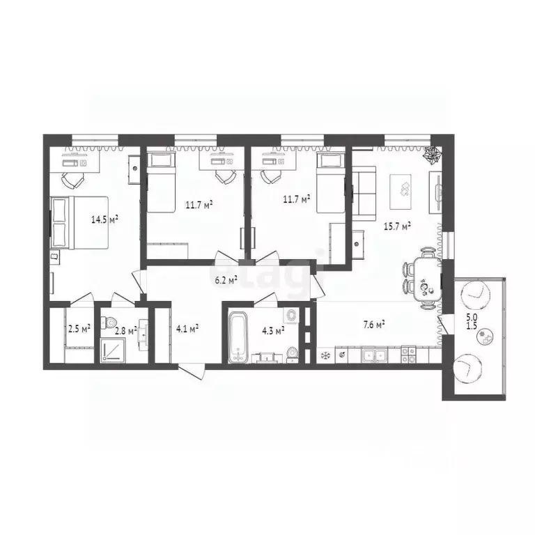 3-к кв. Тюменская область, Тюмень ул. Фармана Салманова, 16 (81.1 м) - Фото 2