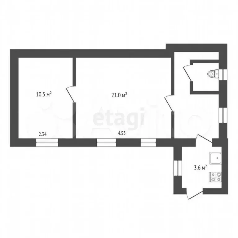 2-к. квартира, 44 м, 1/3 эт. - Фото 0