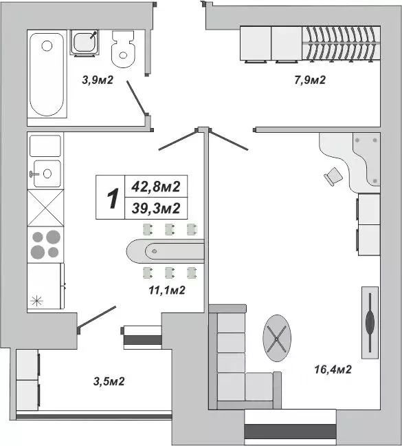 1-к кв. Тамбовская область, Тамбов ул. Чичерина, 7/1к3 (42.8 м) - Фото 1