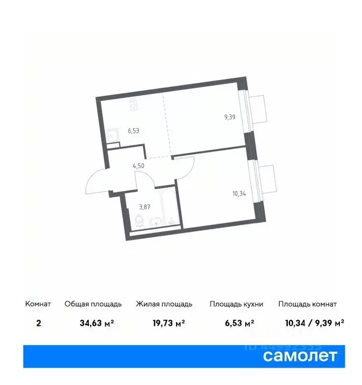 1-к кв. Москва Подольские Кварталы жилой комплекс, к3 (34.63 м) - Фото 0