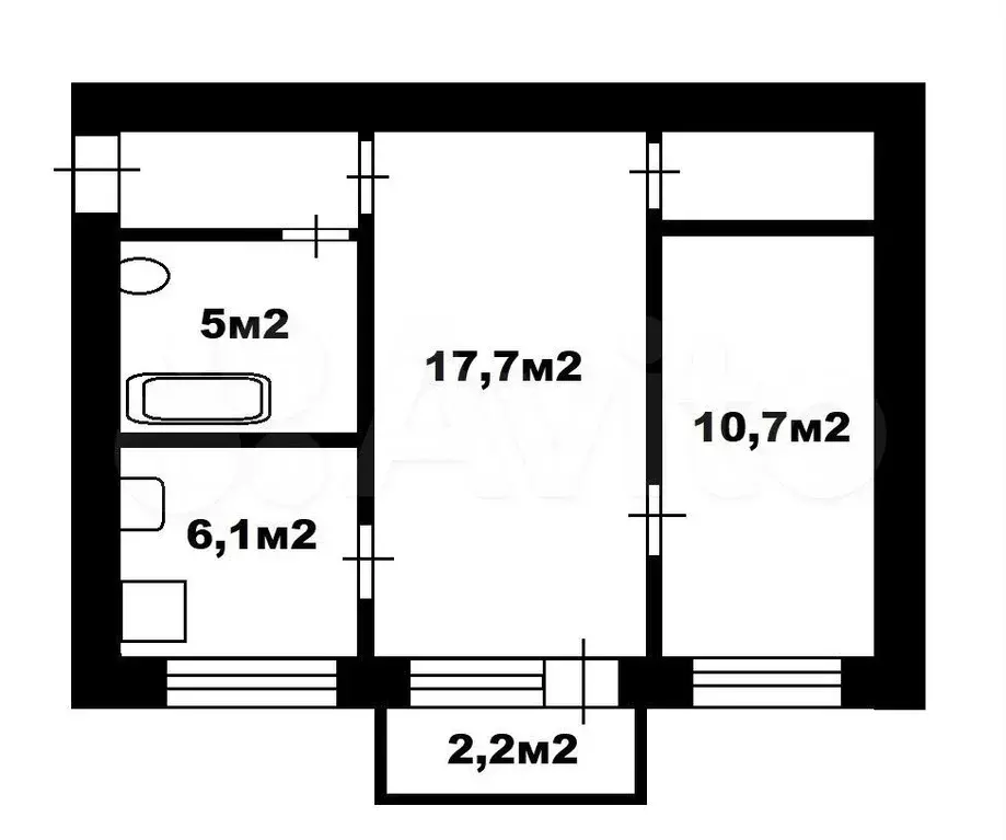 2-к. квартира, 43,1 м, 4/4 эт. - Фото 0