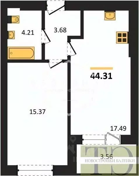 1-к кв. Калининградская область, Пионерский  (44.31 м) - Фото 0