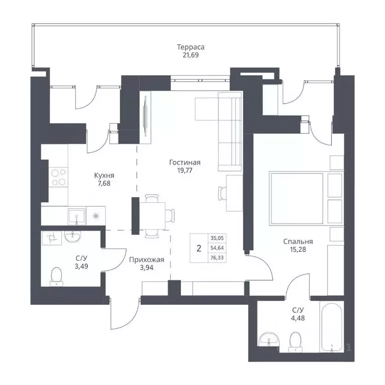 2-к кв. Новосибирская область, Новосибирск ул. Дуси Ковальчук, 246 ... - Фото 1