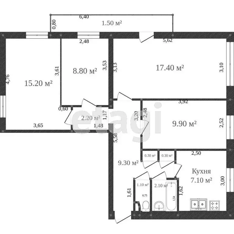 4-комнатная квартира: Калининград, Московский проспект, 92 (76 м) - Фото 1