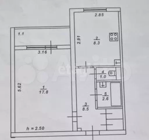 1-к. квартира, 41 м, 5/5 эт. - Фото 0