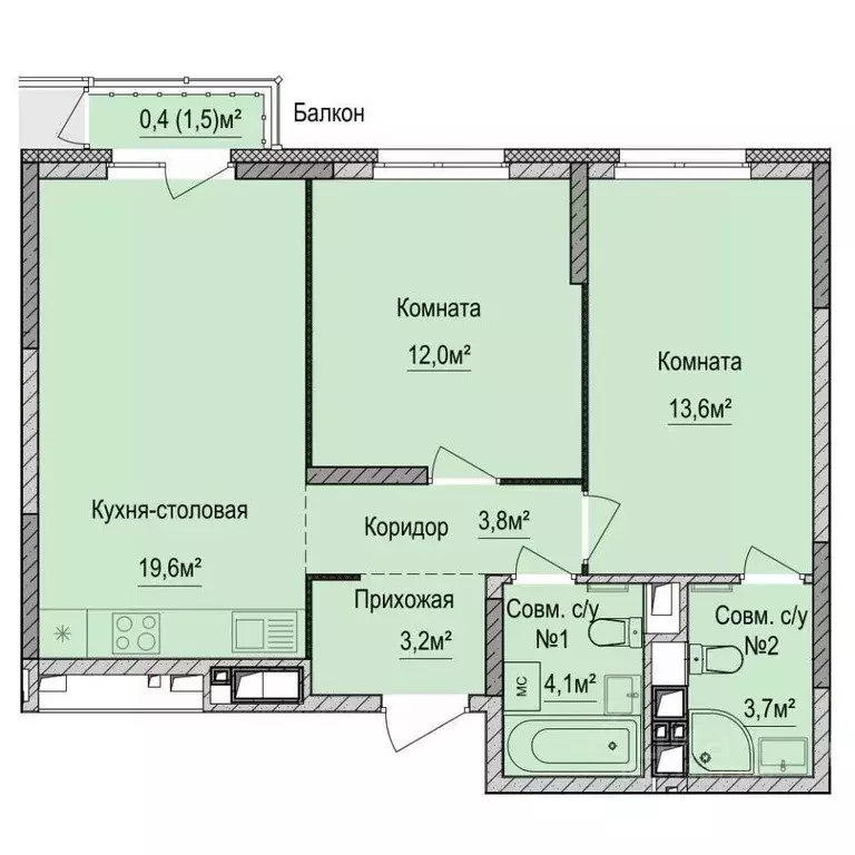 2-к кв. Удмуртия, Ижевск Союзная ул., 8Б (60.25 м) - Фото 1